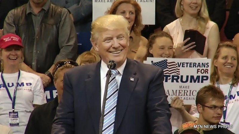 Donald Trump speaking at Billings campaign rally. (MTN News photo)