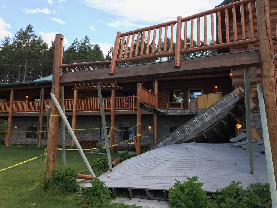 Spruce Lodge deck collapse injures more than 50 people.